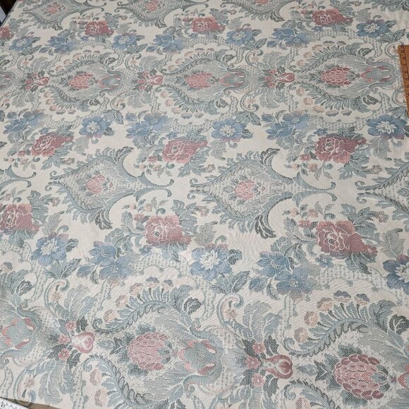 Upholstery Tapestry Fabric Material Renaissance Baroque Blue Cream 56" Wide by Y - Picture 6 of 9